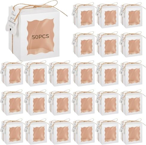 Varku 50 Pcs Clear Gift Boxes for Candles, White Square Packaging with Thank You Tags, 10oz Candle Box Packaging with Twine for Favors, Weddings, and Birthdays in Saudi Arabia