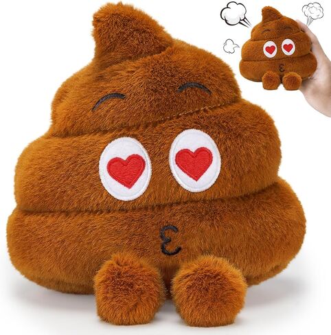 Farting Poop Plush Toy, Cute Heart Eyes Design, Squeeze for 20+ Funny Fart Sounds, Hilarious Prank Gag Gift, Soft Plush Stress Relief Toy, White Elephant Gift in Saudi Arabia