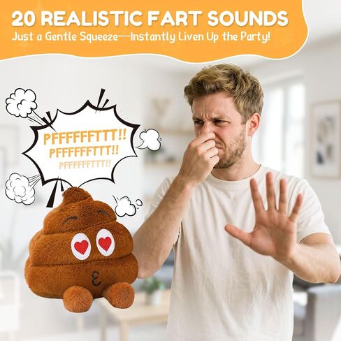 Farting Poop Plush Toy, Cute Heart Eyes Design, Squeeze for 20+ Funny Fart Sounds, Hilarious Prank Gag Gift, Soft Plush Stress Relief Toy, White Elephant Gift in Saudi Arabia