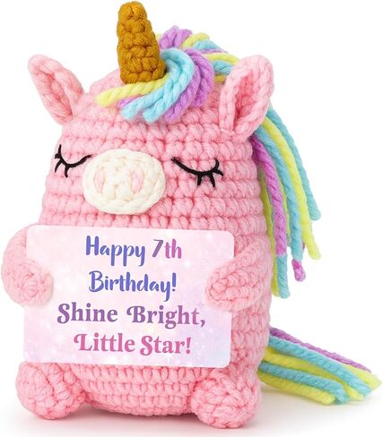 7 Year Old Girl Birthday Gifts, Handmade Crochet Pink Unicorn Plush for 7th Birthday Gifts for Girls, Cute Decoration for 7 YO Girl Daughter Granddaughter Niece in Saudi Arabia