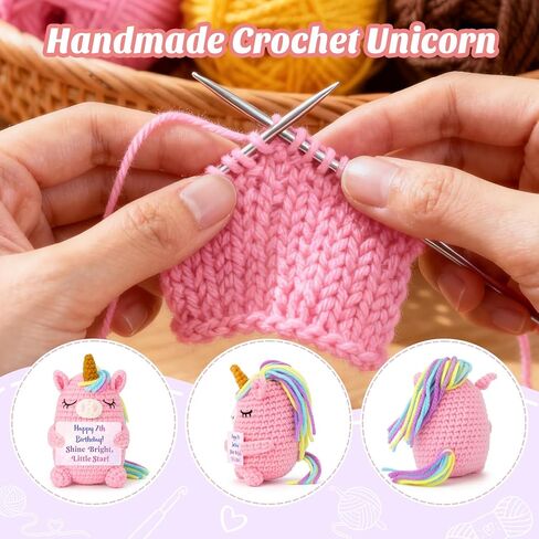 7 Year Old Girl Birthday Gifts, Handmade Crochet Pink Unicorn Plush for 7th Birthday Gifts for Girls, Cute Decoration for 7 YO Girl Daughter Granddaughter Niece in Saudi Arabia
