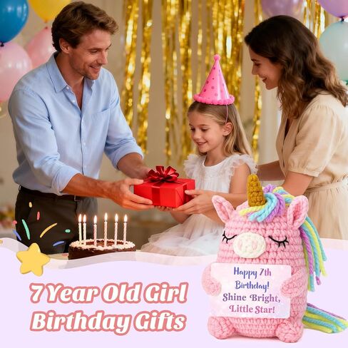 7 Year Old Girl Birthday Gifts, Handmade Crochet Pink Unicorn Plush for 7th Birthday Gifts for Girls, Cute Decoration for 7 YO Girl Daughter Granddaughter Niece in Saudi Arabia