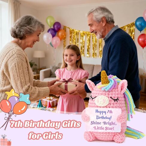 7 Year Old Girl Birthday Gifts, Handmade Crochet Pink Unicorn Plush for 7th Birthday Gifts for Girls, Cute Decoration for 7 YO Girl Daughter Granddaughter Niece in Saudi Arabia