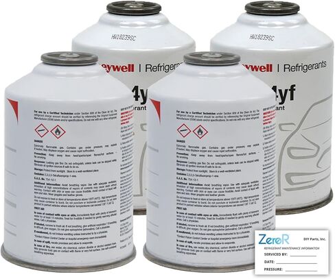 مجموعة إعادة شحن غاز التبريد ZeroR® R1234YF مع علبة R1234YF سعة 1 × 8 أوقية ومقياس ضغط نحاسي عالي الدقة مقاس 24 بوصة - مثالية لأنظمة تكييف الهواء للسيارات، تصميم ذو خيط عكسي - سهولة الوصول إلى المنافذ التي يصعب الوصول إليها (علبتان) in Kuwait