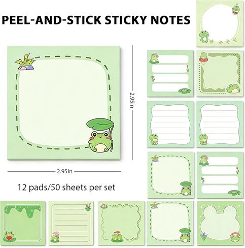 24 Pcs Cute Green Frog Stuff,12 Green Frog Pens and 12 Pads Frog Sticky Notes,Frog Gifts,Black Ink Ballpoint Pens for Birthday Party Back to School Student Gift Women Office School Supplies in Saudi Arabia