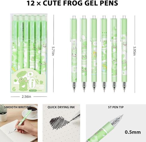 24 Pcs Cute Green Frog Stuff,12 Green Frog Pens and 12 Pads Frog Sticky Notes,Frog Gifts,Black Ink Ballpoint Pens for Birthday Party Back to School Student Gift Women Office School Supplies in Saudi Arabia