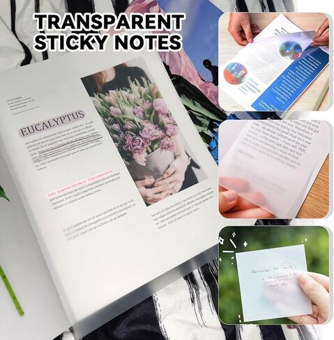 Transparent Clear Sticky Notes, 5x7 and 3x3 Inch Large and Small See Through Waterproof Self-Adhesive Translucent Post it Notes for Bible, Tracing, Annotating, Taking Notes, Office, 12 Pads in Saudi Arabia