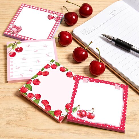 12 Pack Cherry Square Sticky Notes Set, Watercolor Cherry Bow Cake Pattern Self Adhesive Memo Notepads, 3x3 Inch Pink Red Aesthetic Cherry Stationery, 240 Sheets for Journaling, Bullet Journal, Daily in Saudi Arabia