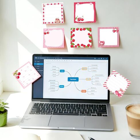 12 Pack Cherry Square Sticky Notes Set, Watercolor Cherry Bow Cake Pattern Self Adhesive Memo Notepads, 3x3 Inch Pink Red Aesthetic Cherry Stationery, 240 Sheets for Journaling, Bullet Journal, Daily in Saudi Arabia