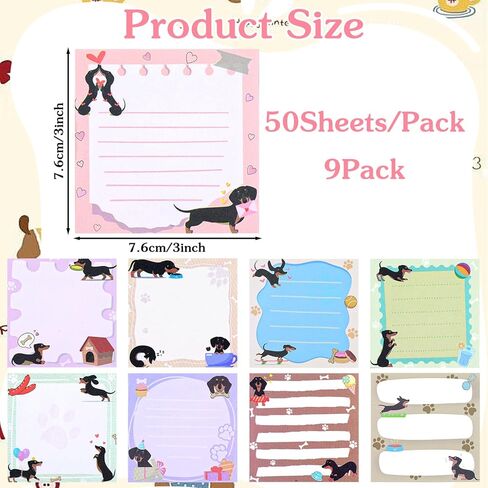 450 Sheets Dachshund Sticky Notes Cute Dachshund Notepads 3x3 Inch Dog Self-Stick Note Pads 9Pack Cute Sticky Notes Dog Gifts for Women Teachers Office School Supplies in Kuwait