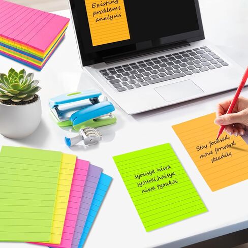 Lined Sticky Notes 4x6 in, Large Note Pads with Lines, 12 Pack Self-Stick Note Pads, 6 Colors Super Sticking Power Ruled Notepads for Office, School, Home, Planning & Windows, 30 Sheets/Pad in Saudi Arabia