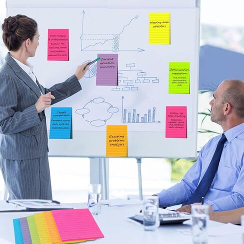 Lined Sticky Notes 4x6 in, Large Note Pads with Lines, 12 Pack Self-Stick Note Pads, 6 Colors Super Sticking Power Ruled Notepads for Office, School, Home, Planning & Windows, 30 Sheets/Pad in Saudi Arabia