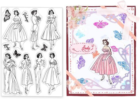 Vintage Women Clear Stamps Retro Lady Silicone Clear Stamp for Card Making Butterfly Rubber Stamp 6.3x4.3 Word Transparent Stamps for DIY Scrapbooking Photo Album Journal Decor in Saudi Arabia