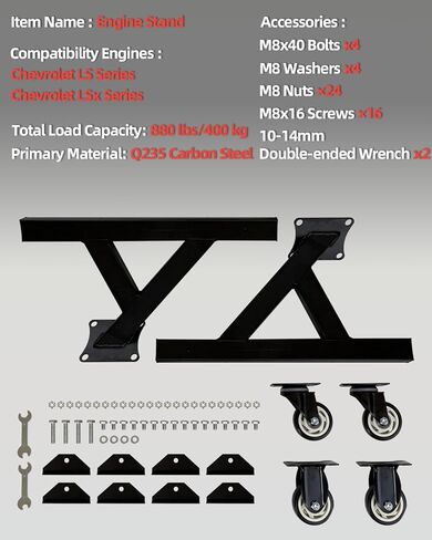 LSx Engine Stand, V8 Rolling Engine Stand, Supports Complete Engines & Transmissions, LS Engines Rolling Storage Stand with 3" Swivel Caster Wheels, 12" Ground Clearance, 2-Pcs, Black in Saudi Arabia