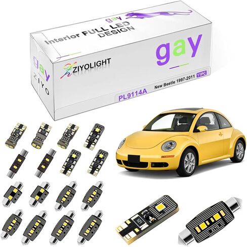 بديل PL9114A لمجموعة مصابيح Volkswagen New Beetle 1998-2011 LED الداخلية، حزمة ملحقات مصابيح القبة البيضاء 6000K + ترقية لمبات إضاءة لوحة الترخيص (11 لمبة) in Kuwait