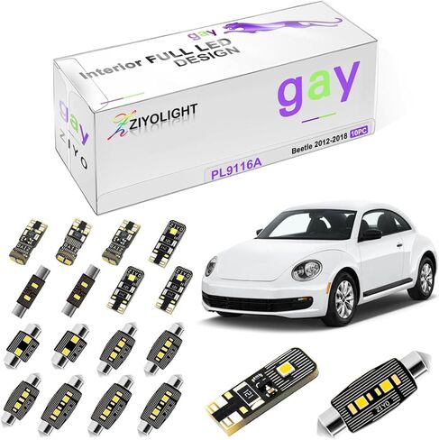 بديل PL9114A لمجموعة مصابيح Volkswagen New Beetle 1998-2011 LED الداخلية، حزمة ملحقات مصابيح القبة البيضاء 6000K + ترقية لمبات إضاءة لوحة الترخيص (11 لمبة) in Kuwait