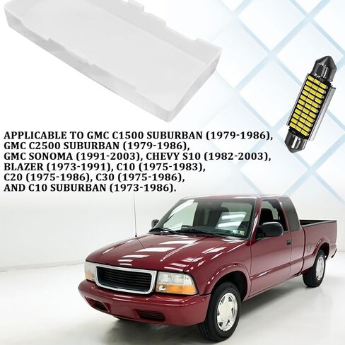 Interior Dome Light Lens Cover with White LED Bulbs, Roof Map Lamp Housing Compatible with Chevy S10 Blazer GMC Sonoma Jimmy Suburban 1982-2003 Standard Extended Cab, Replace OEM 336201 in Saudi Arabia