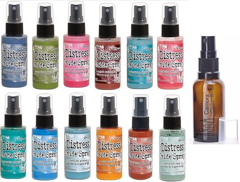 Ranger Distress Oxide Sprays by Tim Holtz, 12 Colors Including Speckled Egg, Crackling Campfire, Plus Carnora Amber Spray Bottle, Bundle of 13 Items in Kuwait