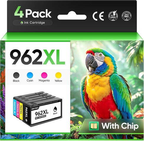 خرطوشة حبر 962XL مكونة من 4 عبوات بديلة متوافقة عالية الإنتاجية لحبر HP 962XL 962 تعمل مع طابعات HP OfficeJet Pro 9010 9012 9014 9015e 9016 9018 9019 9020 9022 9025 9028e، أسود سماوي أرجواني أصفر in Kuwait