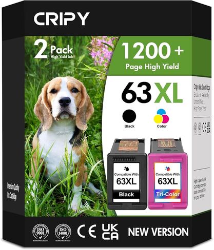 CRIPY 63XL Ink Cartridges Combo Pack Compatible for HP 63 63XL, Works for HP OfficeJet 3830 4650 5200 Envy 4510 4512 4520 DeskJet 1112 2130 3630 Printers (63XL Ink 2 Pack) in Saudi Arabia
