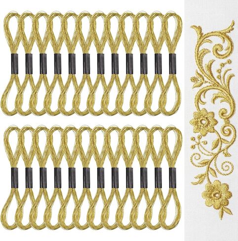 24 Skeins Polyester Cross Stitch Thread Metallic Embroidery Floss Gold Embroidery Thread Friendship Bracelet String Gold Sewing Craft Yarn Art Supplies for Hand Embroidery(8M/Skeins) in Kuwait