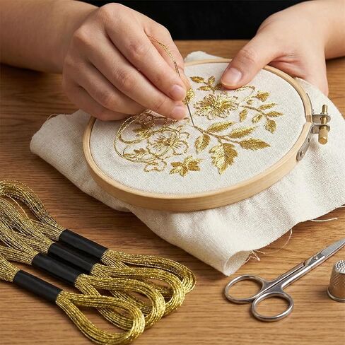 24 Skeins Polyester Cross Stitch Thread Metallic Embroidery Floss Gold Embroidery Thread Friendship Bracelet String Gold Sewing Craft Yarn Art Supplies for Hand Embroidery(8M/Skeins) in Kuwait