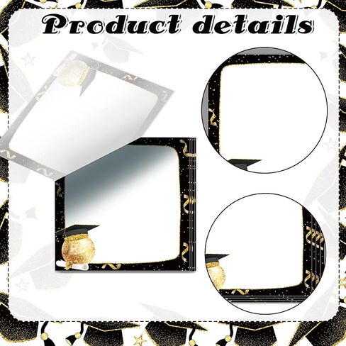Graduation Party Sticky Notes Set, 12 Packs Grad Themed Memo Pads, Black Gold Graduation Cap Diploma Balloon Striped Chevron Border Design Self-Stick Note Pads for Party Favors, 2026 Ceremony Decor in Saudi Arabia
