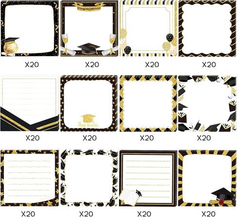 Graduation Party Sticky Notes Set, 12 Packs Grad Themed Memo Pads, Black Gold Graduation Cap Diploma Balloon Striped Chevron Border Design Self-Stick Note Pads for Party Favors, 2026 Ceremony Decor in Saudi Arabia