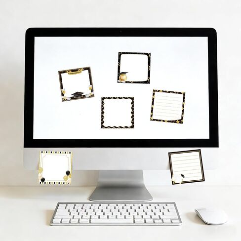Graduation Party Sticky Notes Set, 12 Packs Grad Themed Memo Pads, Black Gold Graduation Cap Diploma Balloon Striped Chevron Border Design Self-Stick Note Pads for Party Favors, 2026 Ceremony Decor in Saudi Arabia