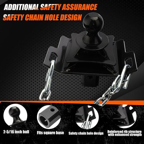 3" Raised Gooseneck Ball Hitch fit for Underbed Gooseneck Trailer Hitch (Square Base Receiver), Pre-Drilled Holes for Safety Chains, 38,000 lbs, Anti-tilt PU Washer Included in Saudi Arabia