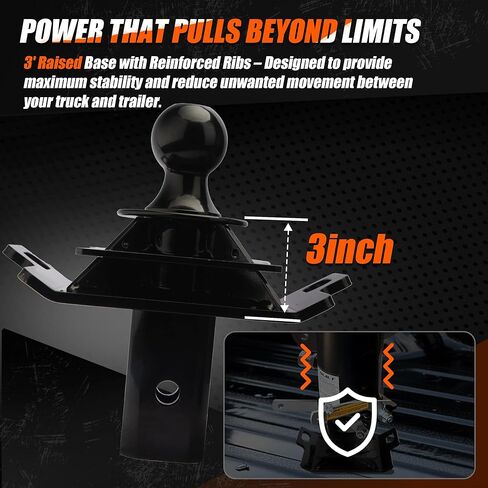 3" Raised Gooseneck Ball Hitch fit for Underbed Gooseneck Trailer Hitch (Square Base Receiver), Pre-Drilled Holes for Safety Chains, 38,000 lbs, Anti-tilt PU Washer Included in Saudi Arabia