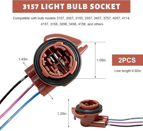 2PCS 3157 Bulb Socket, Car Turn Signal Plug Connectors Pre-Wired Harness Sockets, Vehicle LED Bulb Adapters Pigtail Socket for Turn Signals, DRL Lamps, Brake/Tail Lights in Kuwait