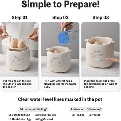 Rapid Egg Cooker, 6 in 1 Egg Cooker for Hard Boiled Eggs, Soft Boiled, Egg Custard, Electric Egg Boiler with Auto Shut Off and Beep Alarm, Smart Egg Maker for Home, Kitchen, Dorm, No BPA in Saudi Arabia