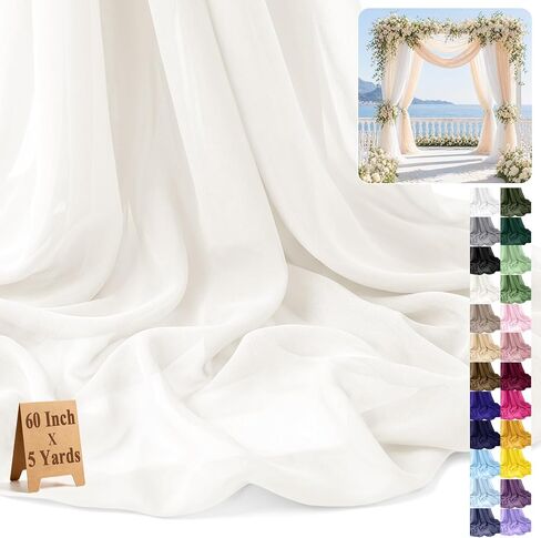 Chiffon Fabric by The Yard 60" x 5 Yards (15 ft), Soft Sheer Fabric for Wedding Arch Draping, Flowing Fabric for Party Backdrop, Ceiling, Curtain & DIY Sewing (Ivory) in Saudi Arabia