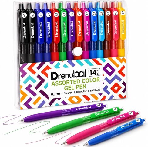 14 Pack Colored Gel Pens, 0.7mm Medium Point Retractable Rollerball Pens, Smooth Writing Color Gel Pens Set, Quick Dry Colorful Pens for Note Taking, Journaling, School, Office, Art Supplies in Saudi Arabia