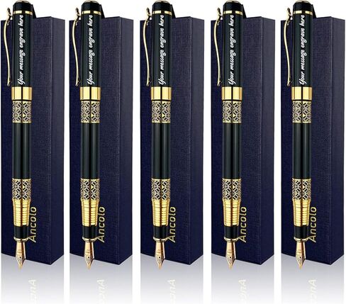 Ancolo Custom Ink Pens with Name on the Pens - Souvenir Gift Set with 5 Pen Box 10 extra Black Refills Engraved pens Gift for Christmas Father's day Graduation Wedding Gifts in Saudi Arabia