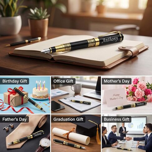 Ancolo Custom Ink Pens with Name on the Pens - Souvenir Gift Set with 5 Pen Box 10 extra Black Refills Engraved pens Gift for Christmas Father's day Graduation Wedding Gifts in Saudi Arabia
