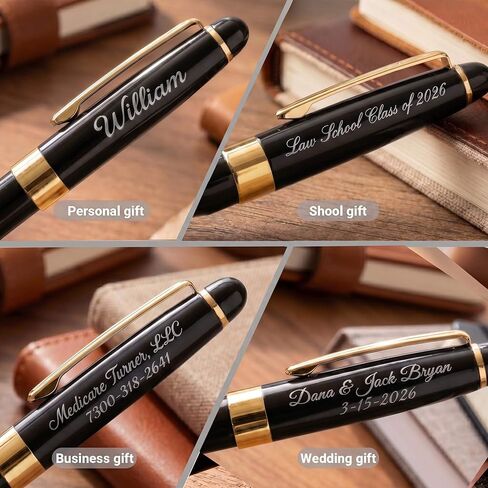 Ancolo Custom Ink Pens with Name on the Pens - Souvenir Gift Set with 5 Pen Box 10 extra Black Refills Engraved pens Gift for Christmas Father's day Graduation Wedding Gifts in Saudi Arabia