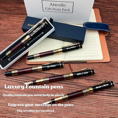 Ancolo Custom Ink Pens with Name on the Pens - Souvenir Gift Set with 5 Pen Box 10 extra Black Refills Engraved pens Gift for Christmas Father's day Graduation Wedding Gifts in Saudi Arabia