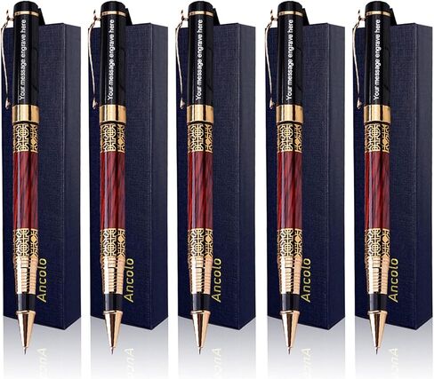 Ancolo Custom Ink Pens with Name on the Pens - Souvenir Gift Set with 5 Pen Box 10 extra Black Refills Engraved pens Gift for Christmas Father's day Graduation Wedding Gifts in Saudi Arabia