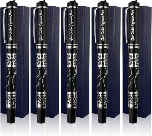 Ancolo Custom Ink Pens with Name on the Pens - Souvenir Gift Set with 5 Pen Box 10 extra Black Refills Engraved pens Gift for Christmas Father's day Graduation Wedding Gifts in Saudi Arabia