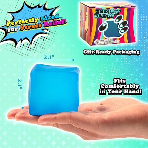 Sensory Stress Cube – High-Density Gel Filled Squishy Toy with Matte Texture for Kids & Adults, Calming Anxiety Relief, Fidget Stress Ball, Autism-Supportive, 1-Pack in Blue in Kuwait