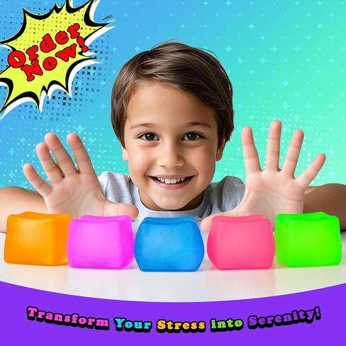 Sensory Stress Cube – High-Density Gel Filled Squishy Toy with Matte Texture for Kids & Adults, Calming Anxiety Relief, Fidget Stress Ball, Autism-Supportive, 1-Pack in Blue in Kuwait