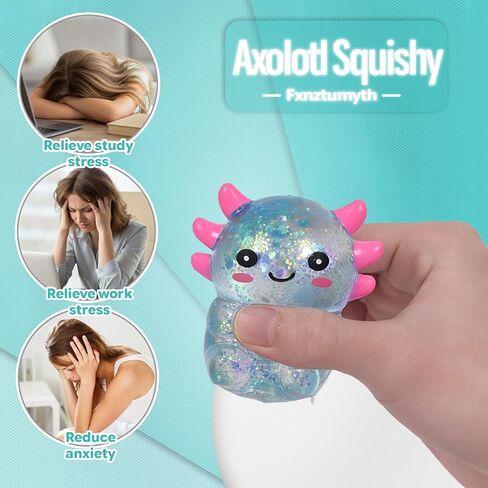 Sitting Axolotl Squishy Toy, Blue Soft Gel Stress Relief Fidget Toys for Kids Boys Girls Age 3+, Sensory Anxiety Relief Squeeze Toys, Not Easy to Fall Off, 2.76" x 2.36" x 1.77"( 1Pcs) in Kuwait