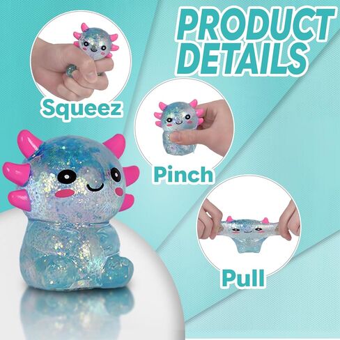 Sitting Axolotl Squishy Toy, Blue Soft Gel Stress Relief Fidget Toys for Kids Boys Girls Age 3+, Sensory Anxiety Relief Squeeze Toys, Not Easy to Fall Off, 2.76" x 2.36" x 1.77"( 1Pcs) in Kuwait