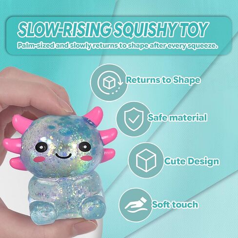 Sitting Axolotl Squishy Toy, Blue Soft Gel Stress Relief Fidget Toys for Kids Boys Girls Age 3+, Sensory Anxiety Relief Squeeze Toys, Not Easy to Fall Off, 2.76" x 2.36" x 1.77"( 1Pcs) in Kuwait