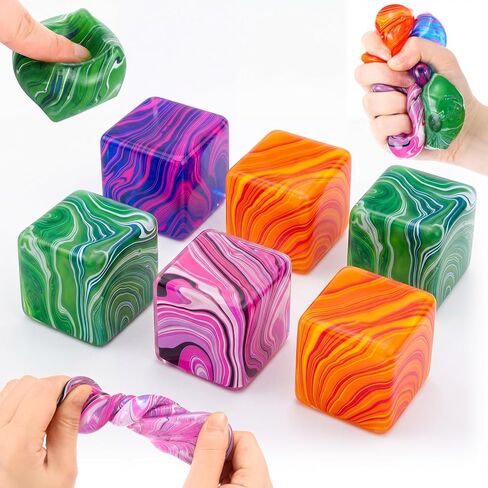 6 Pcs Stress Cube Bulk Swirl Ice Cube Stress Ball for Adults Anxiety Relief Soft Squeeze Sensory Square Ball for ADHD Prizes Goodie Bag Stuffers Party Favors (Pink,Purple,Green,Orange) in Kuwait