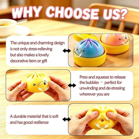 2 Pcs Dumpling Squishy Mystery Box, Bubble Blowing Squishy Dumpling Fidget Toys with Food Steamer, Colorful Dumpling Stress Ball Sensory Toy, Mystery Dumpling Squeeze Ideal Gift for Adults & Teens in Saudi Arabia