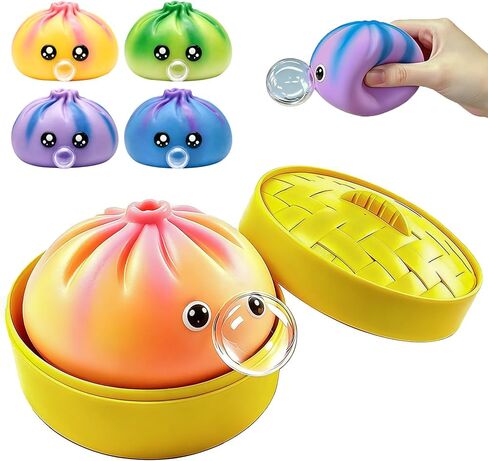 2 Pcs Dumpling Squishy Mystery Box, Bubble Blowing Squishy Dumpling Fidget Toys with Food Steamer, Colorful Dumpling Stress Ball Sensory Toy, Mystery Dumpling Squeeze Ideal Gift for Adults & Teens in Saudi Arabia