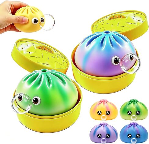 2 Pcs Dumpling Squishy Mystery Box, Bubble Blowing Squishy Dumpling Fidget Toys with Food Steamer, Colorful Dumpling Stress Ball Sensory Toy, Mystery Dumpling Squeeze Ideal Gift for Adults & Teens in Saudi Arabia